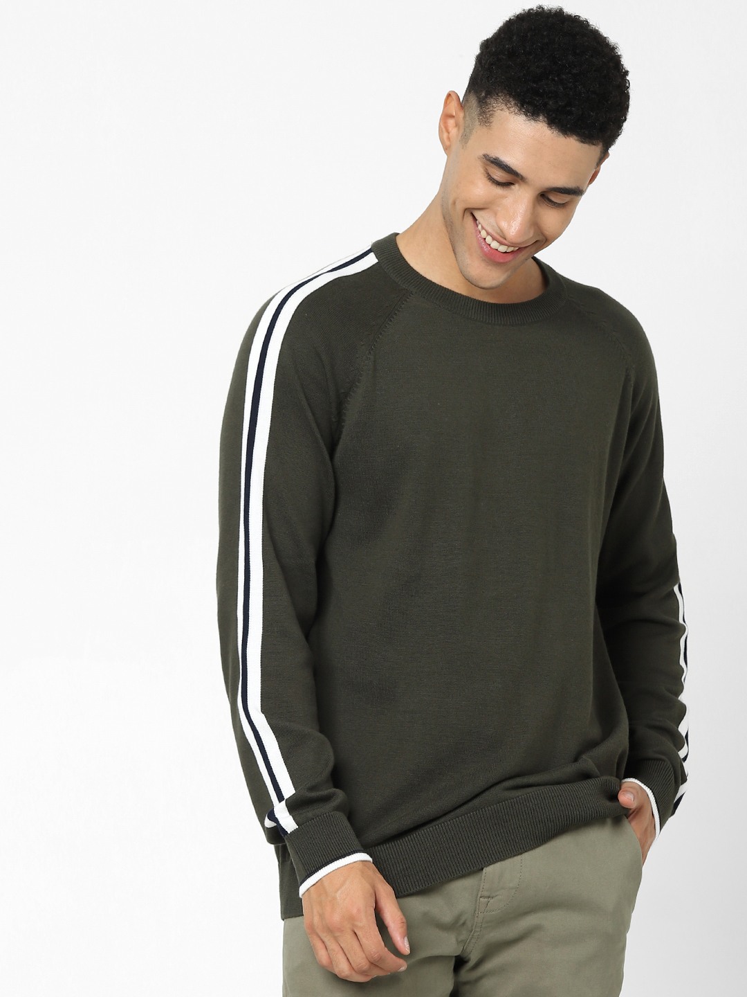 Men's Green Solid Sweaters