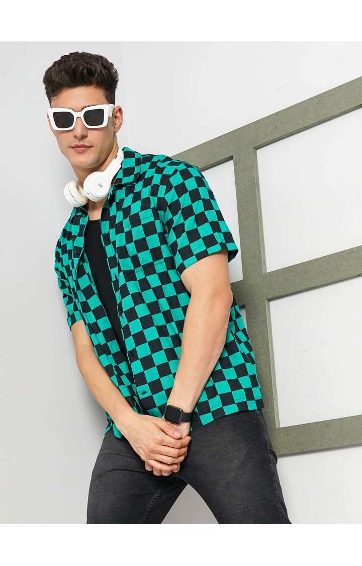 Demon Slayer - Green Checked Short Sleeves Cotton Shirt XS