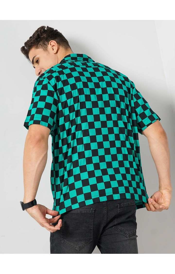 Demon Slayer - Green Checked Short Sleeves Cotton Shirt XS