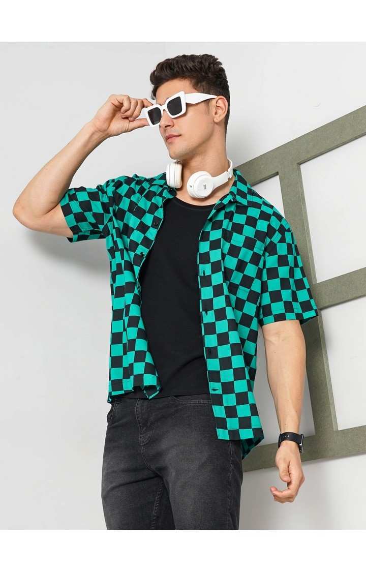 Demon Slayer - Green Checked Short Sleeves Cotton Shirt XS