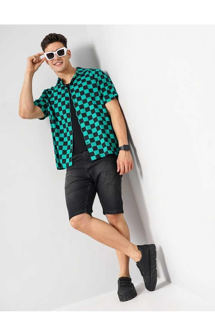Demon Slayer - Green Checked Short Sleeves Cotton Shirt XS