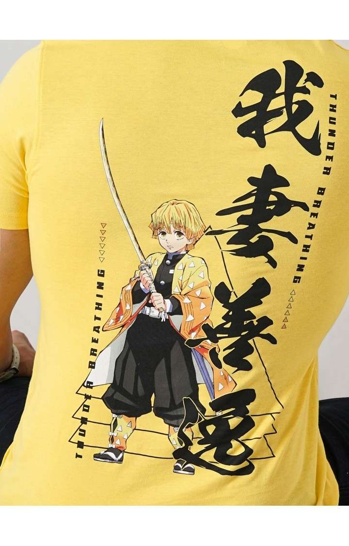 Demon Slayer - Yellow Round Neck Short Sleeves Cotton Tshirt XS