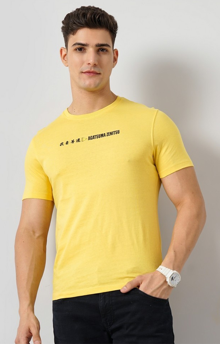 celio | Demon Slayer - Yellow Round Neck Short Sleeves Cotton Tshirt XS