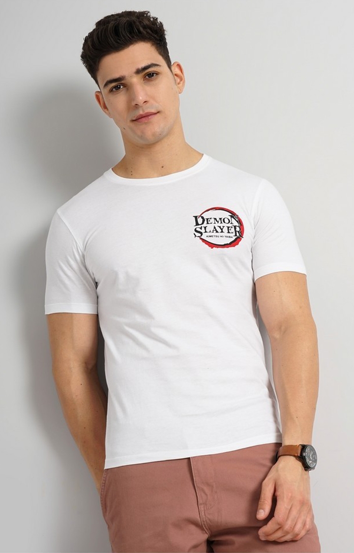 celio | Demon Slayer - Optical White Round Neck Short Sleeves Cotton Tshirt XS