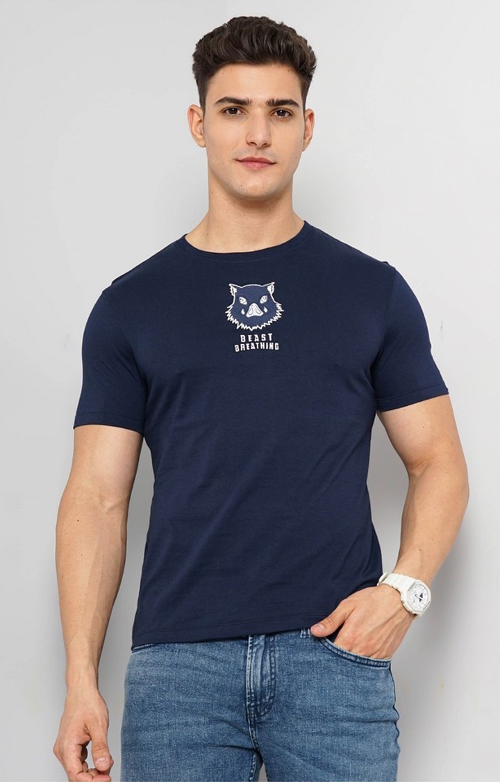 celio | Demon Slayer - Navy Round Neck Short Sleeves Cotton Tshirt XS