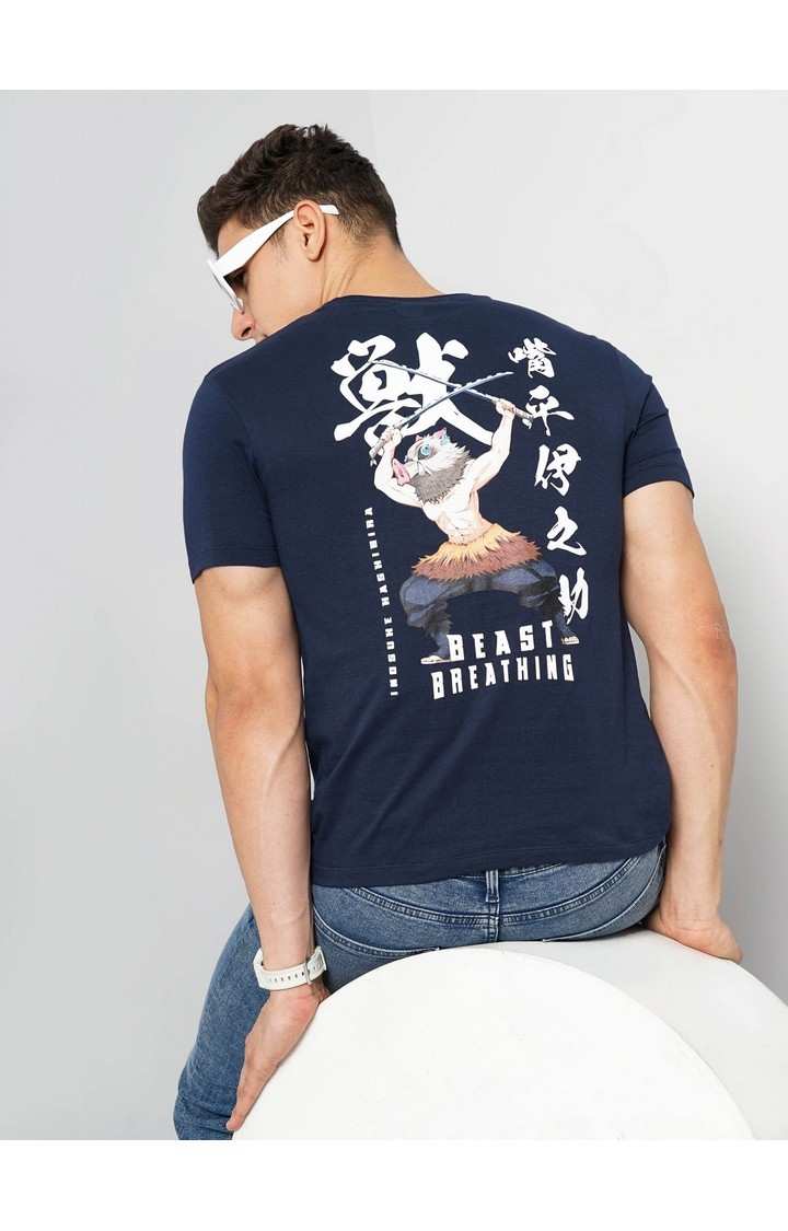 Demon Slayer - Navy Round Neck Short Sleeves Cotton Tshirt XS