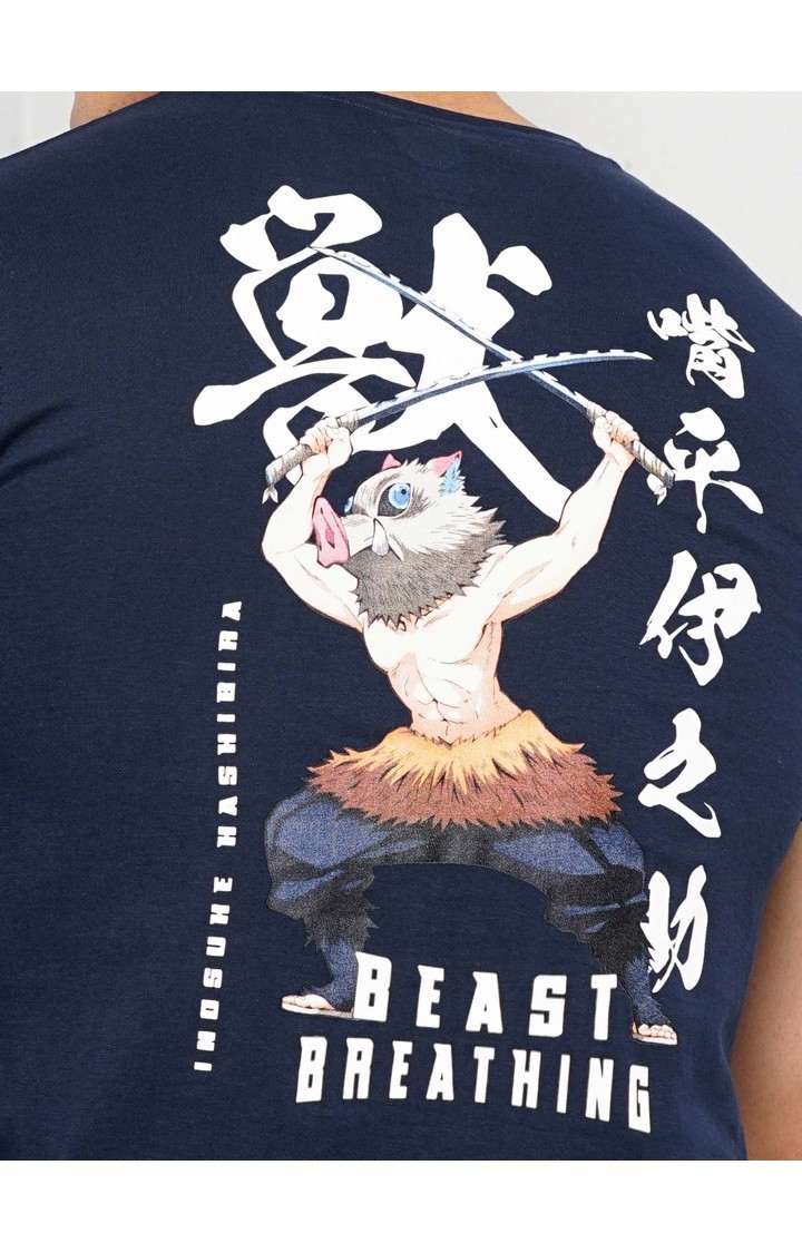 Demon Slayer - Navy Round Neck Short Sleeves Cotton Tshirt XS