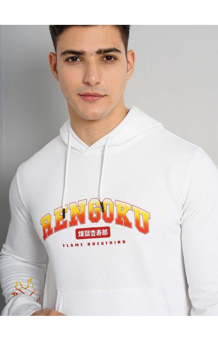 Demon Slayer - Optical White Graphic Printed Cotton Hooded Sweatshirt XS