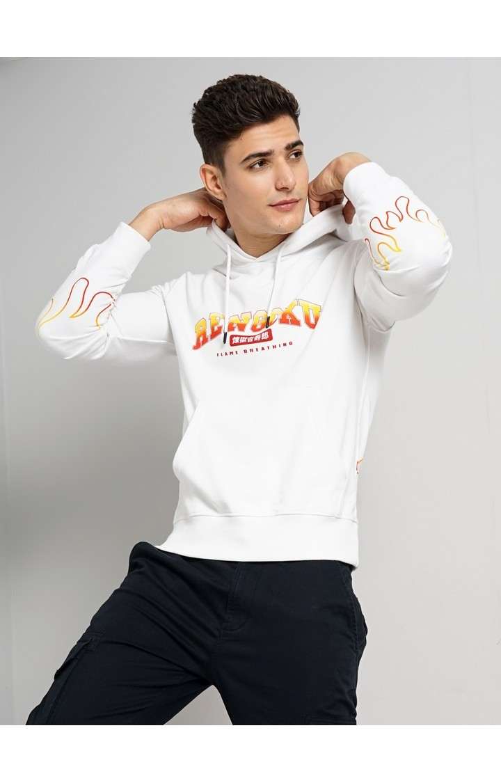 Demon Slayer - Optical White Graphic Printed Cotton Hooded Sweatshirt XS