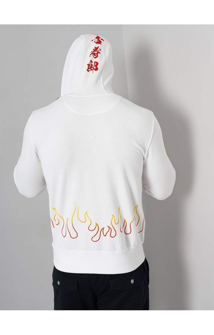 Demon Slayer - Optical White Graphic Printed Cotton Hooded Sweatshirt XS