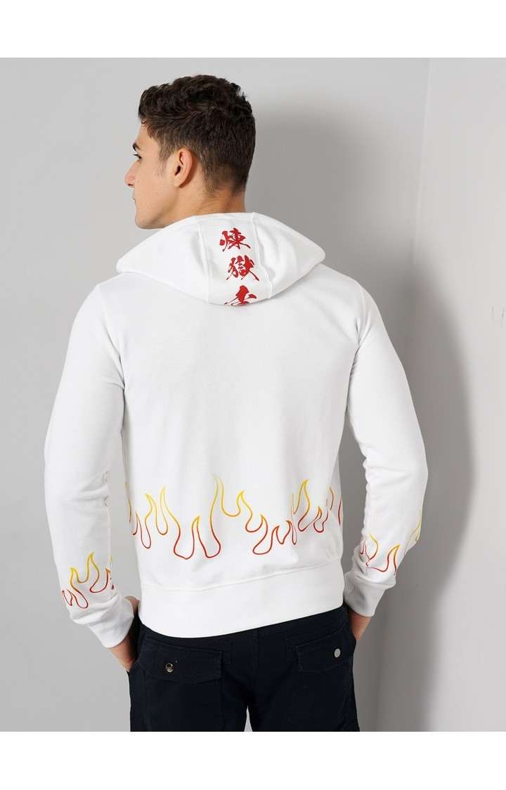 Demon Slayer - Optical White Graphic Printed Cotton Hooded Sweatshirt XS