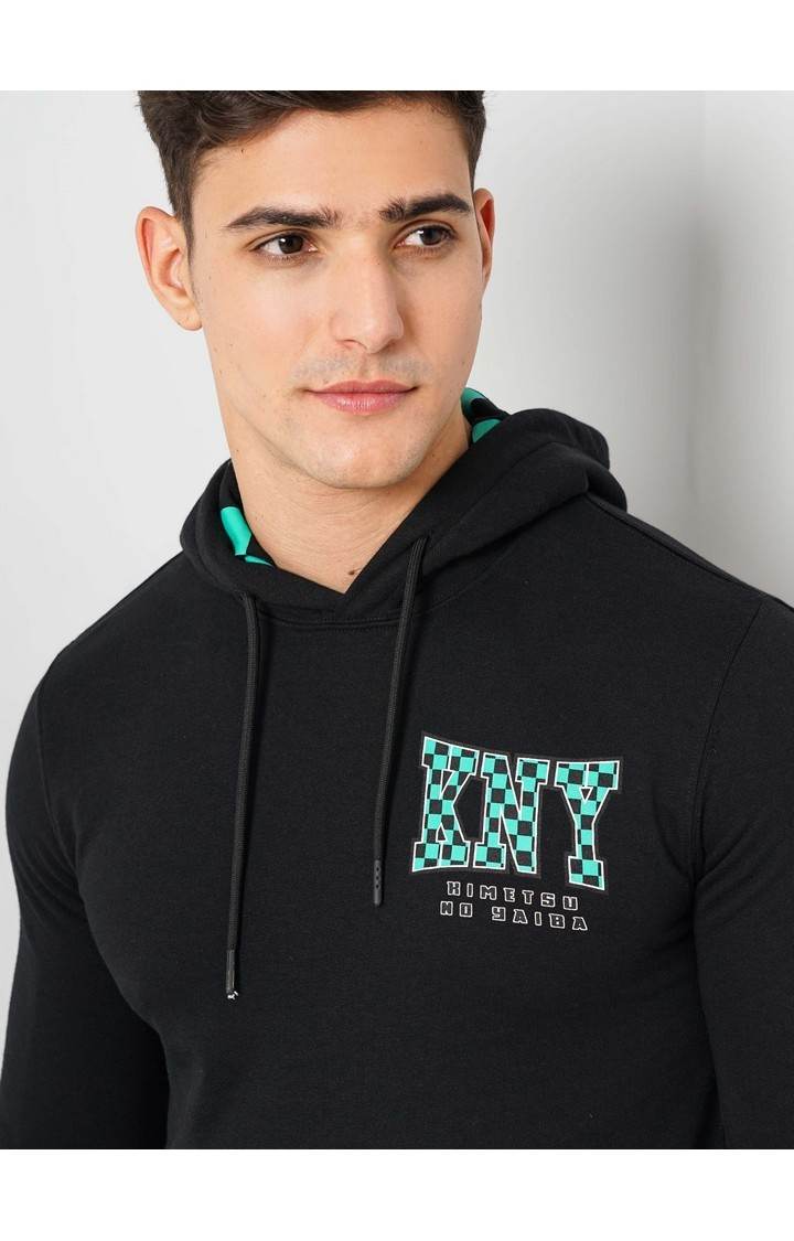 Demon Slayer - Black Graphic Printed Cotton Hooded Sweatshirt XS