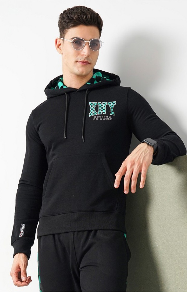 Demon Slayer - Black Graphic Printed Cotton Hooded Sweatshirt XS