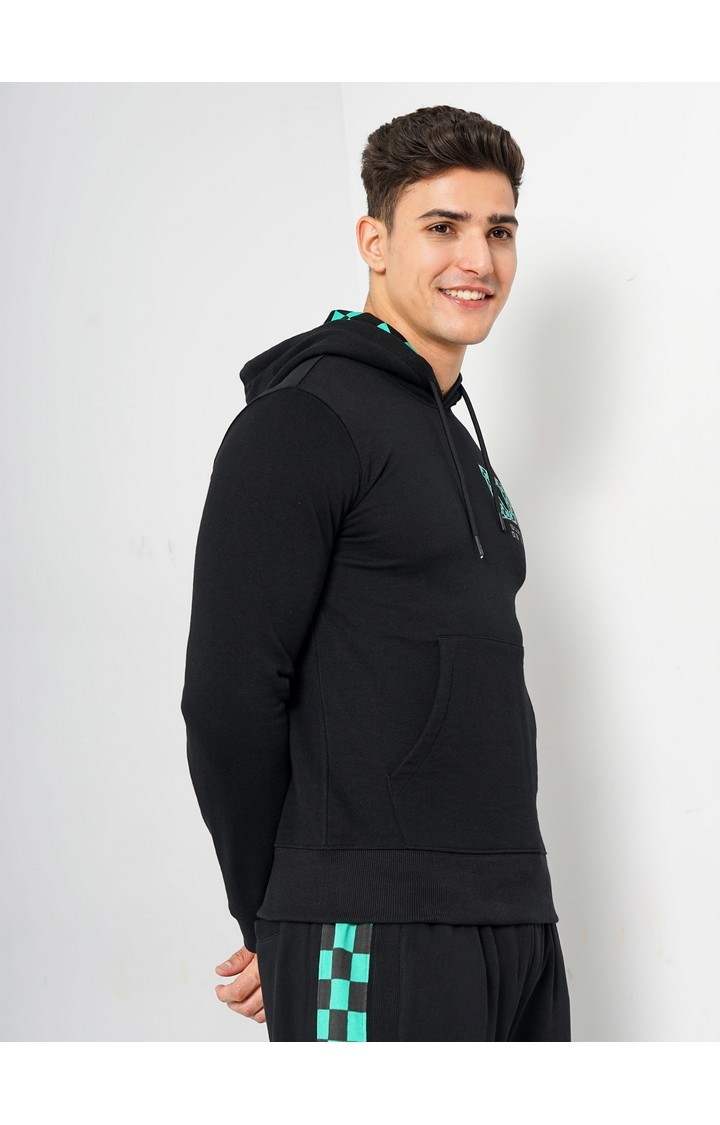 Demon Slayer - Black Graphic Printed Cotton Hooded Sweatshirt XS