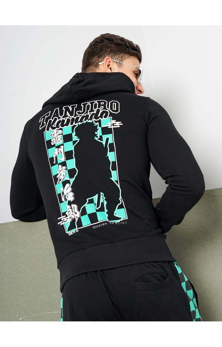 Demon Slayer - Black Graphic Printed Cotton Hooded Sweatshirt XS