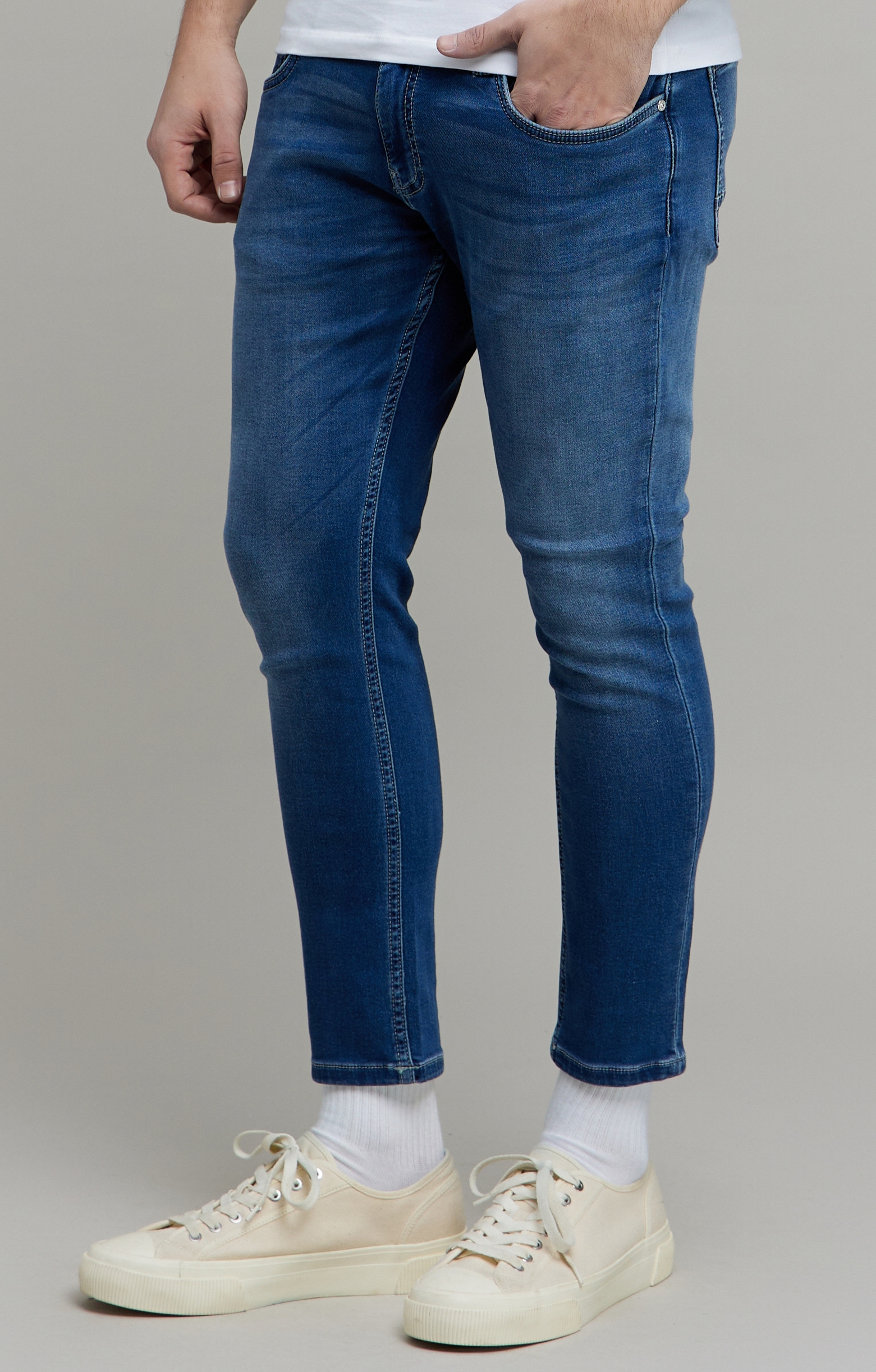 Celio Men's Blue Polycotton Solid Slim Jeans