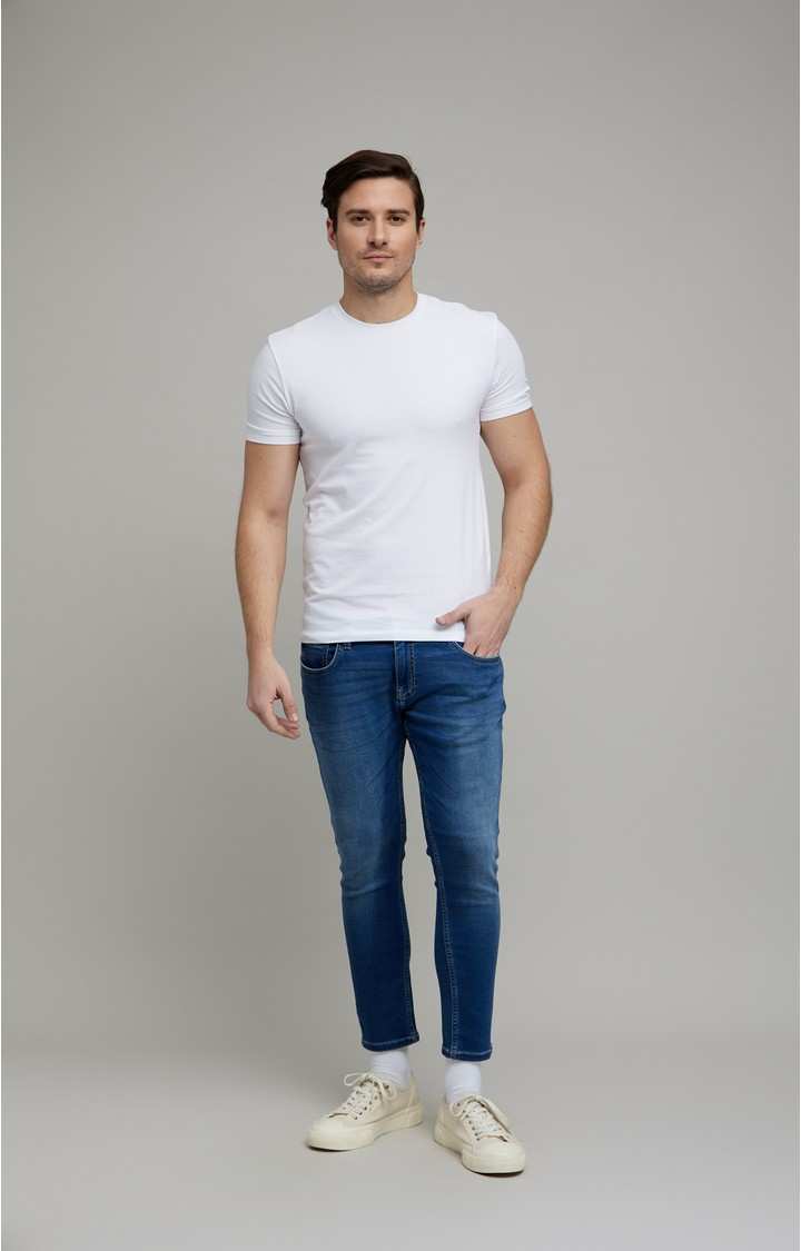 Celio Men's Blue Polycotton Solid Slim Jeans