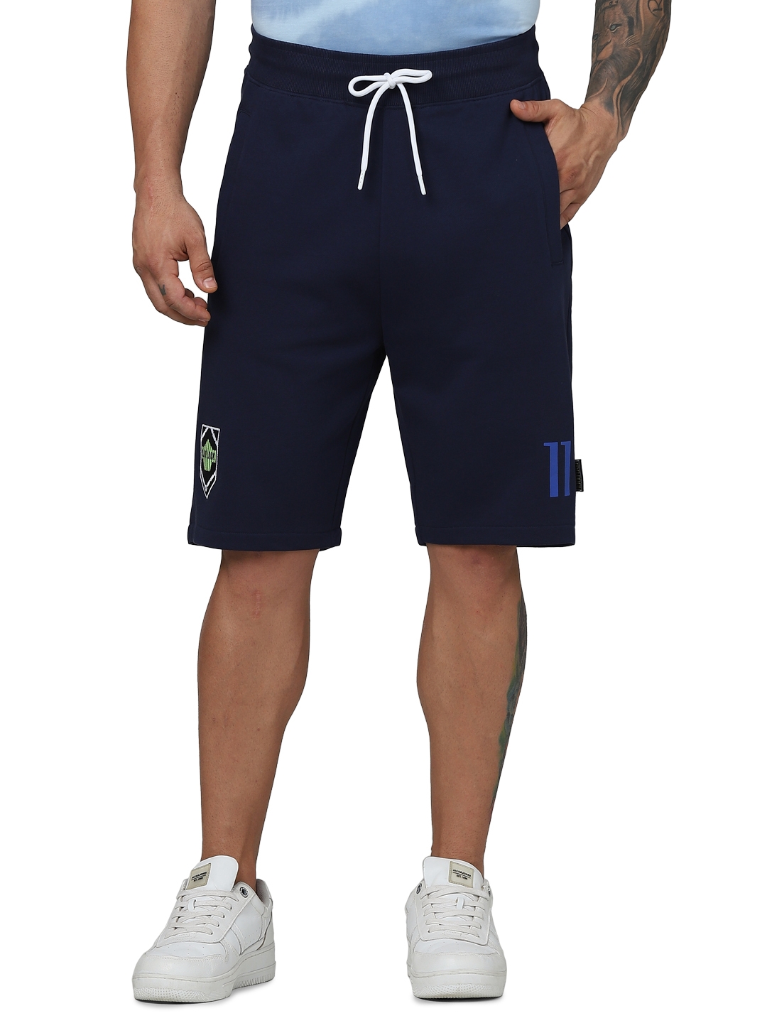 Celio Men Navy Blue Printed Regular Fit Cotton Casual Shorts