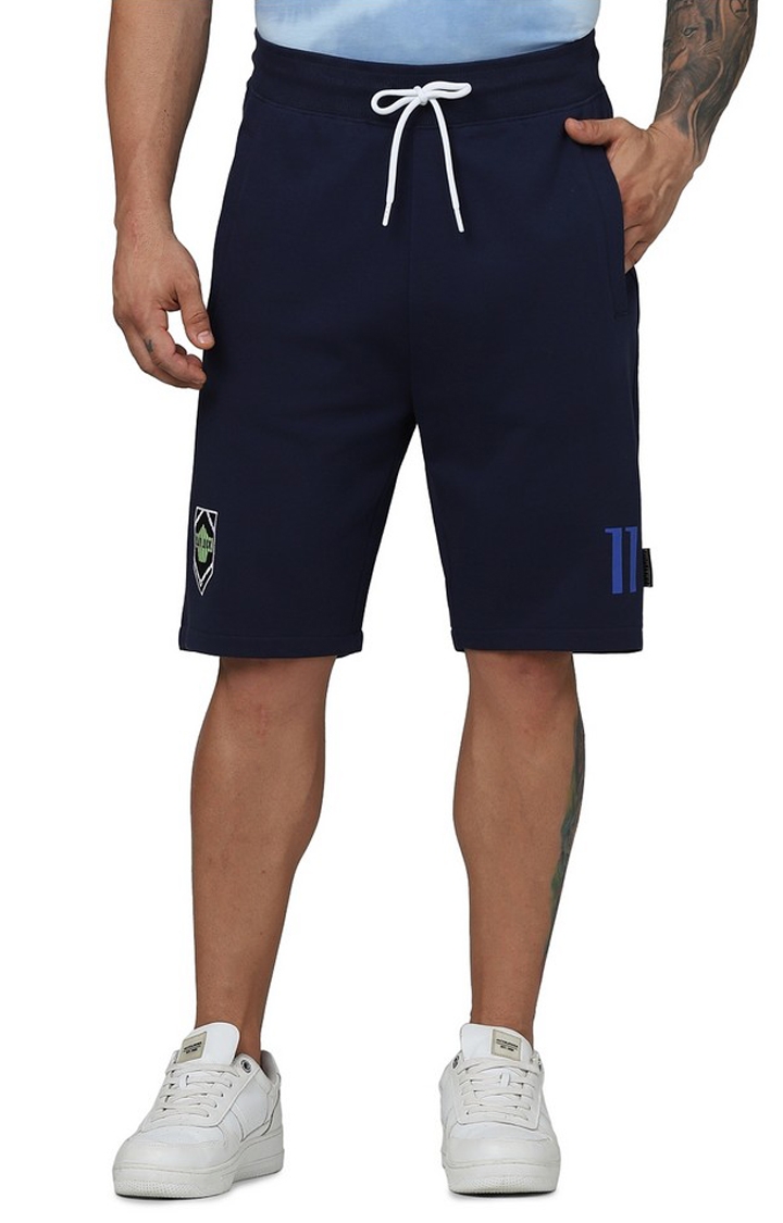 celio | Celio Men Navy Blue Printed Regular Fit Cotton Casual Shorts