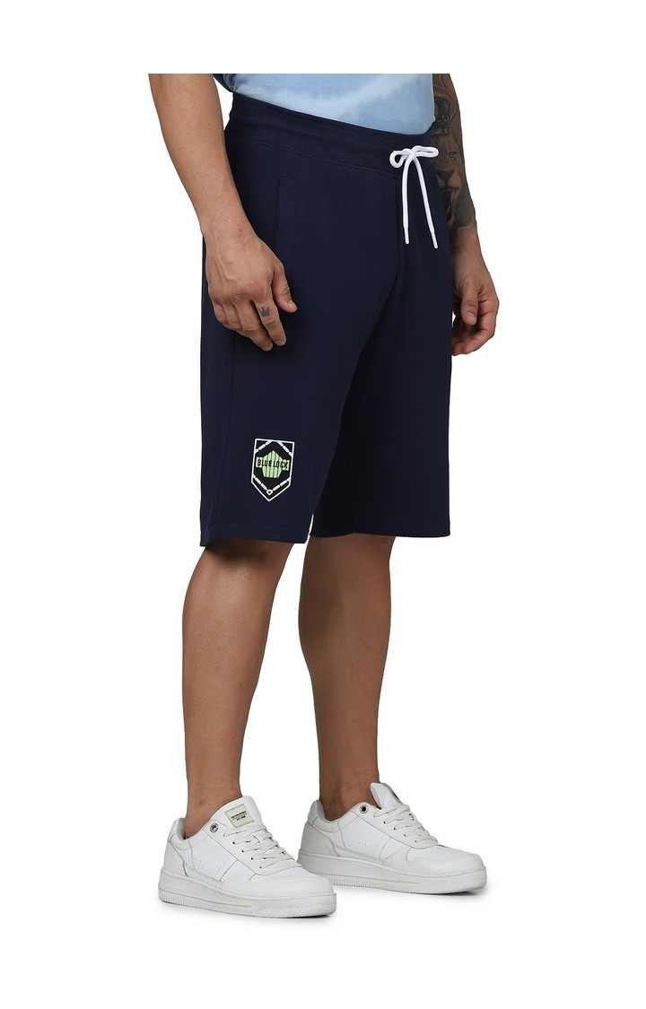 Celio Men Navy Blue Printed Regular Fit Cotton Casual Shorts