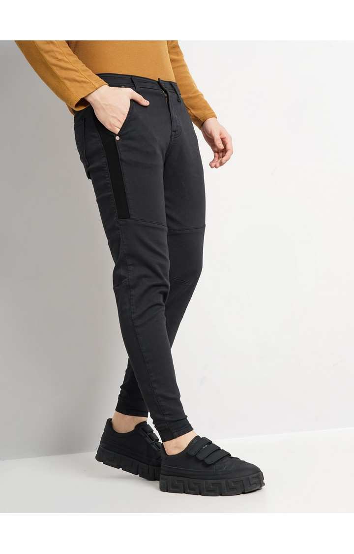 Celio Men Black Solid Slim Fit Cotton Twill Denim Cargo Jeans