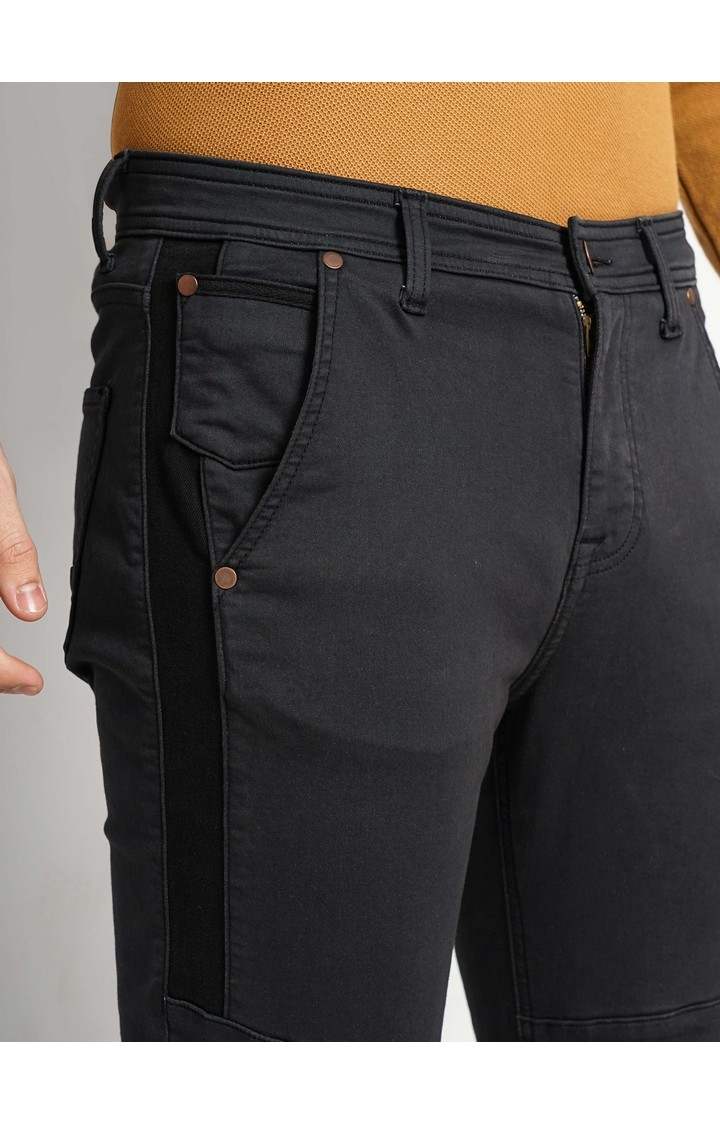Celio Men Black Solid Slim Fit Cotton Twill Denim Cargo Jeans