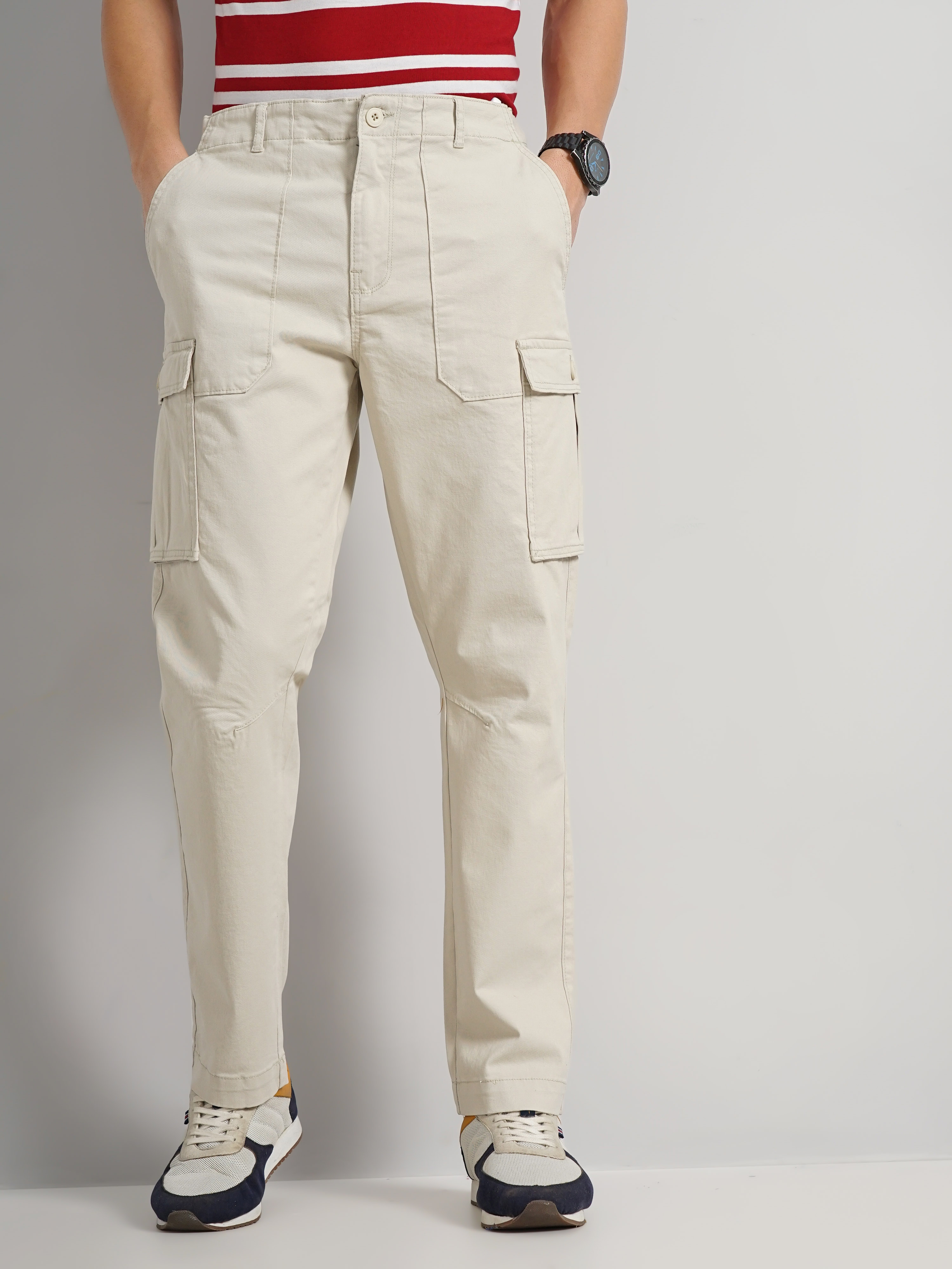 celio | Celio Men Beige Solid Regular Fit Cotton Cargo Casual Trouser 0