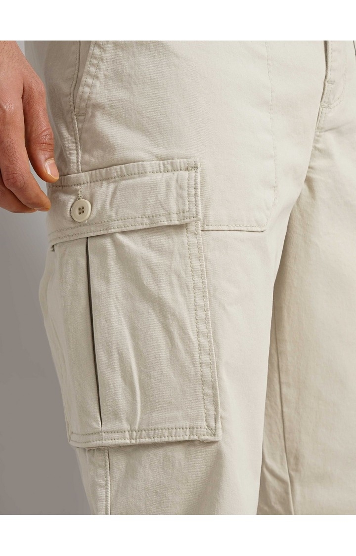 Celio Men Beige Solid Regular Fit Cotton Cargo Casual Trouser