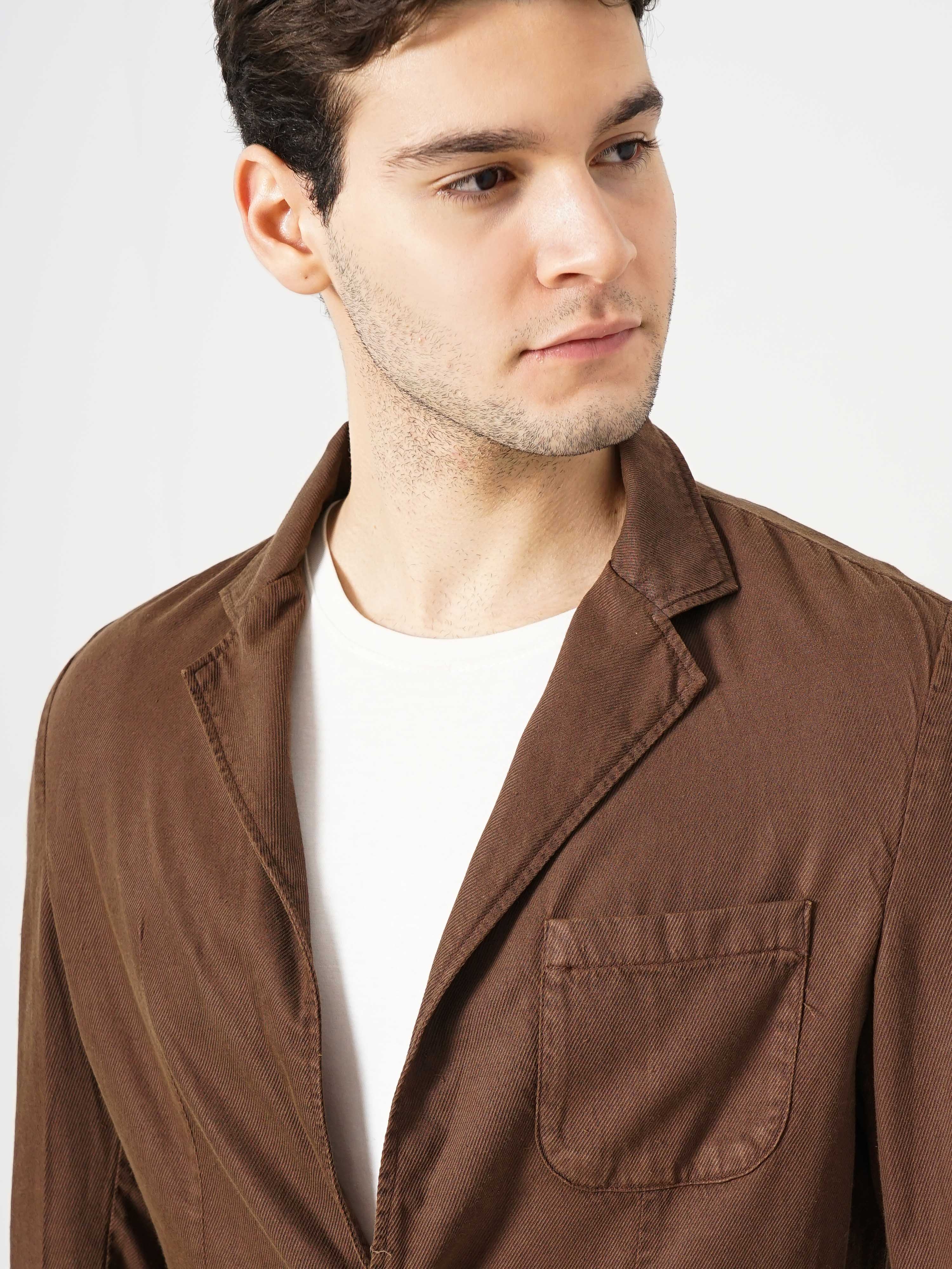 Celio Men Brown Solid Lyocell Cotton Twill Casual Jacket