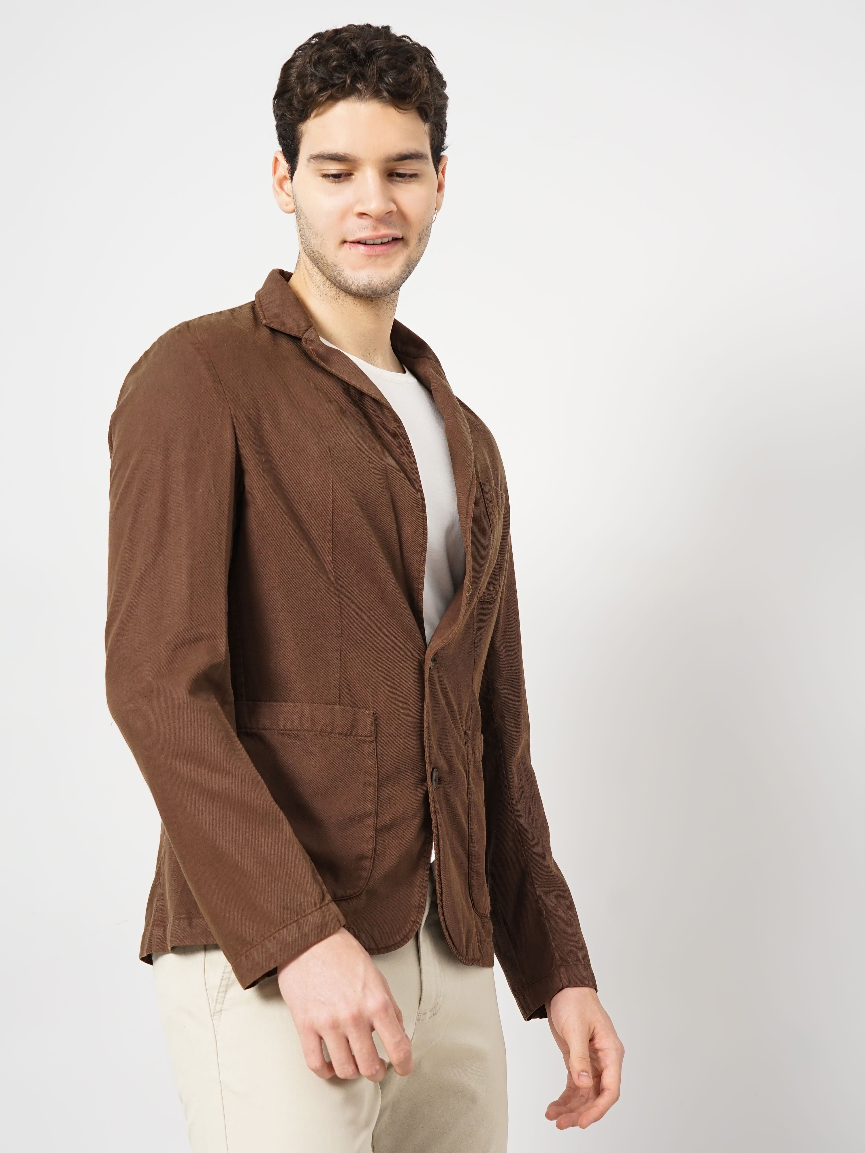 Celio Men Brown Solid Lyocell Cotton Twill Casual Jacket