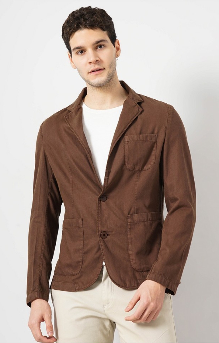 celio | Celio Men Brown Solid Lyocell Cotton Twill Casual Jacket