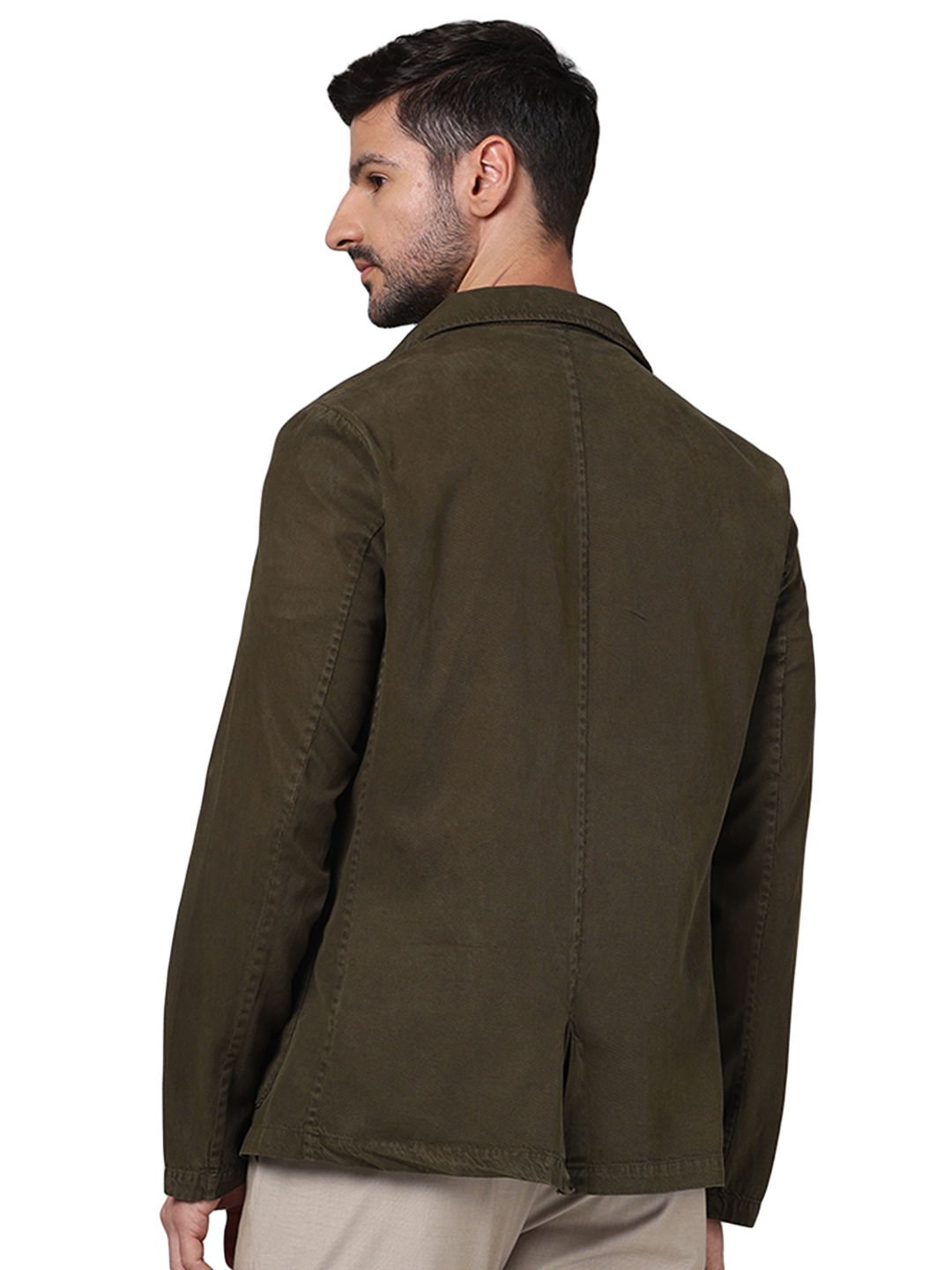 Celio Men Olive Solid Regular Fit Cotton Casual Jacket