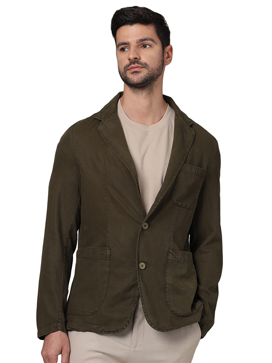 celio | Celio Men Olive Solid Regular Fit Cotton Casual Jacket
