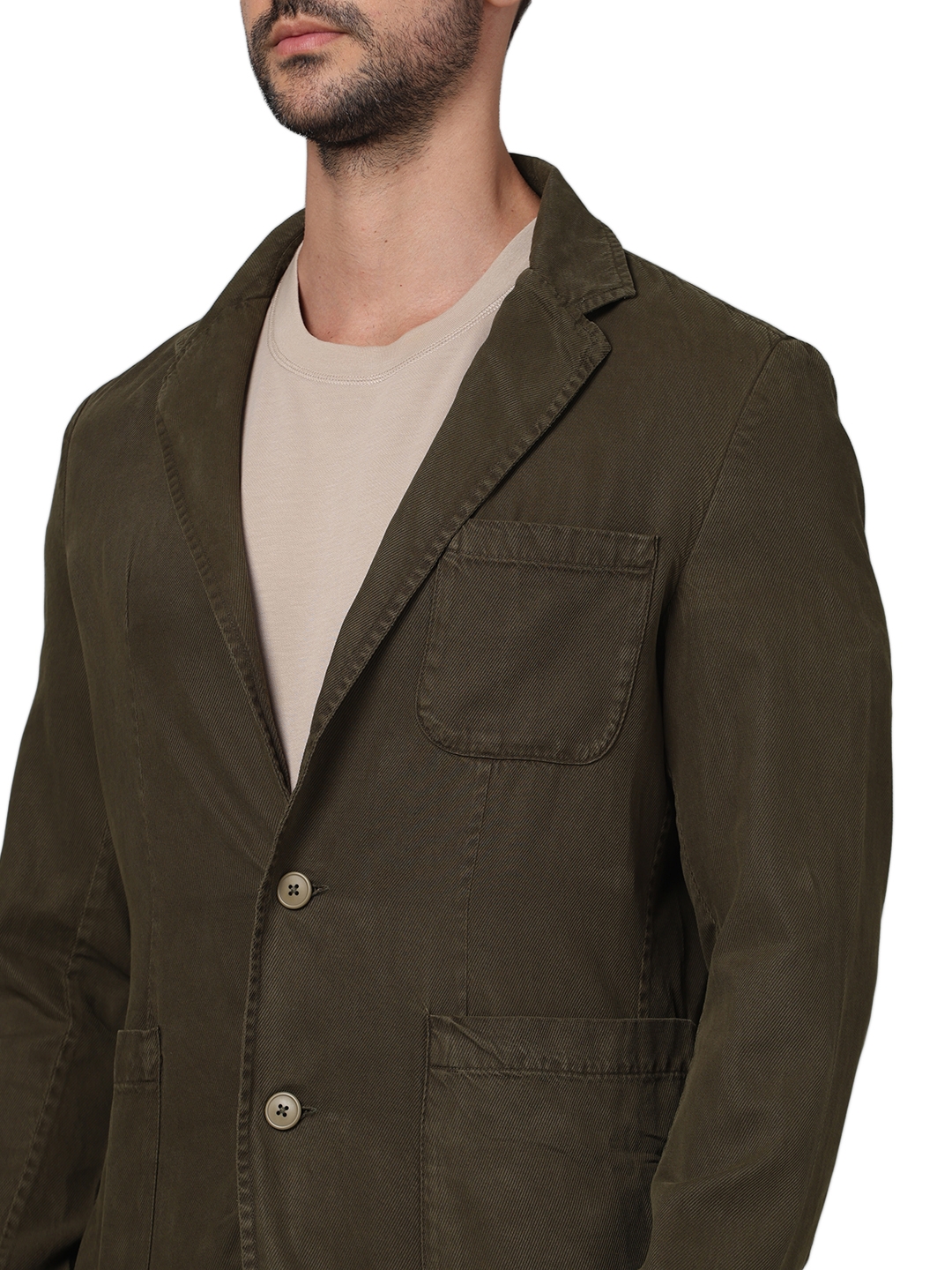 Celio Men Olive Solid Regular Fit Cotton Casual Jacket
