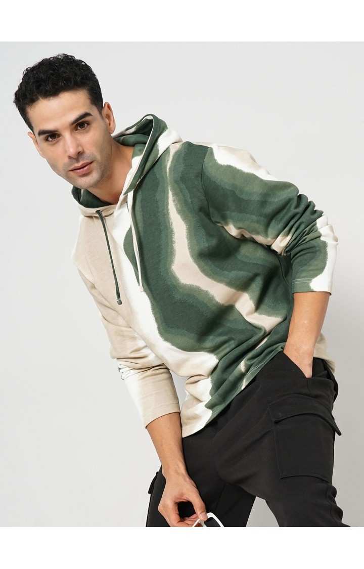 Celio Men Olive Striped Regular Fit Cotton Sweatshirt