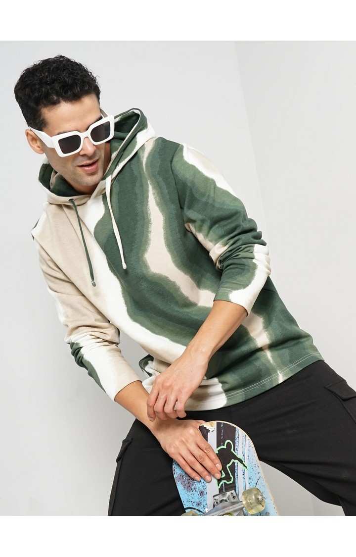 Celio Men Olive Striped Regular Fit Cotton Sweatshirt