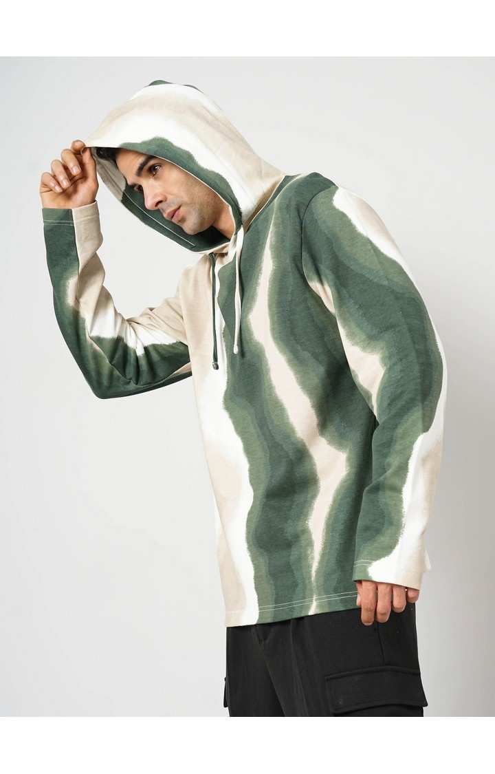 Celio Men Olive Striped Regular Fit Cotton Sweatshirt