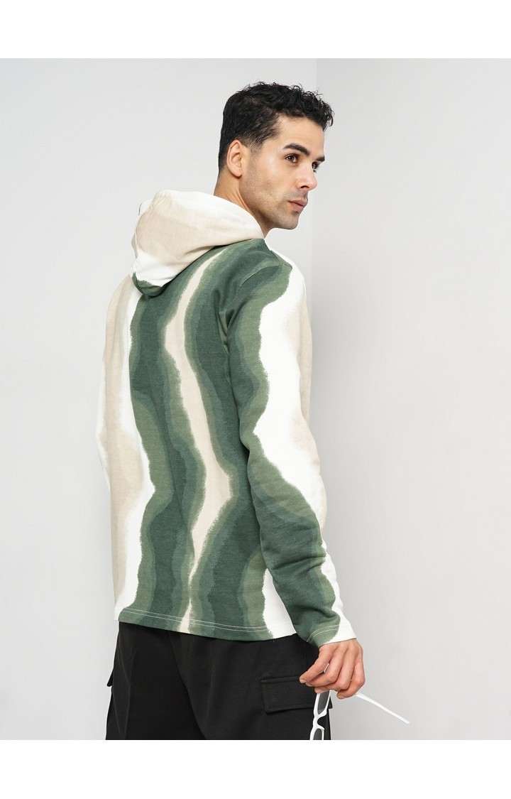 Celio Men Olive Striped Regular Fit Cotton Sweatshirt