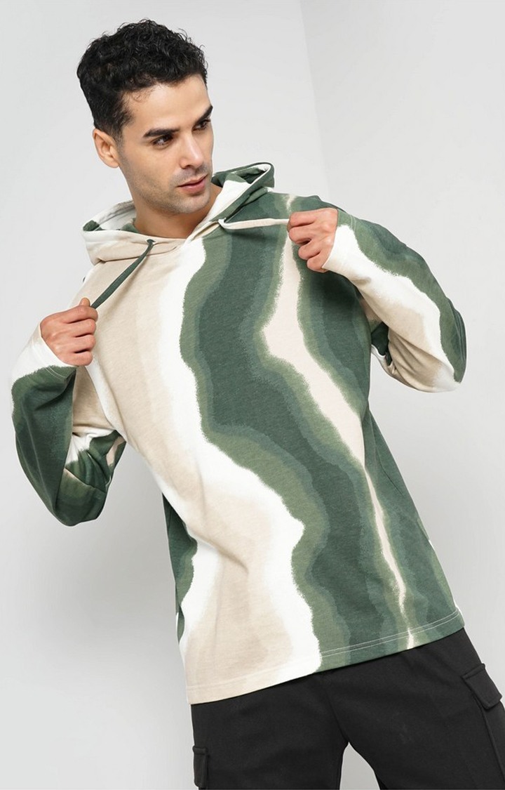 Celio Men Olive Striped Regular Fit Cotton Sweatshirt
