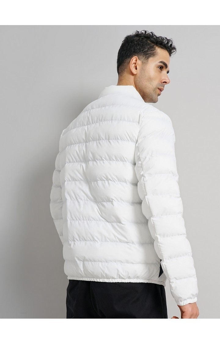 Celio Men White Printed Regular Fit Polyester Puffy Jacket