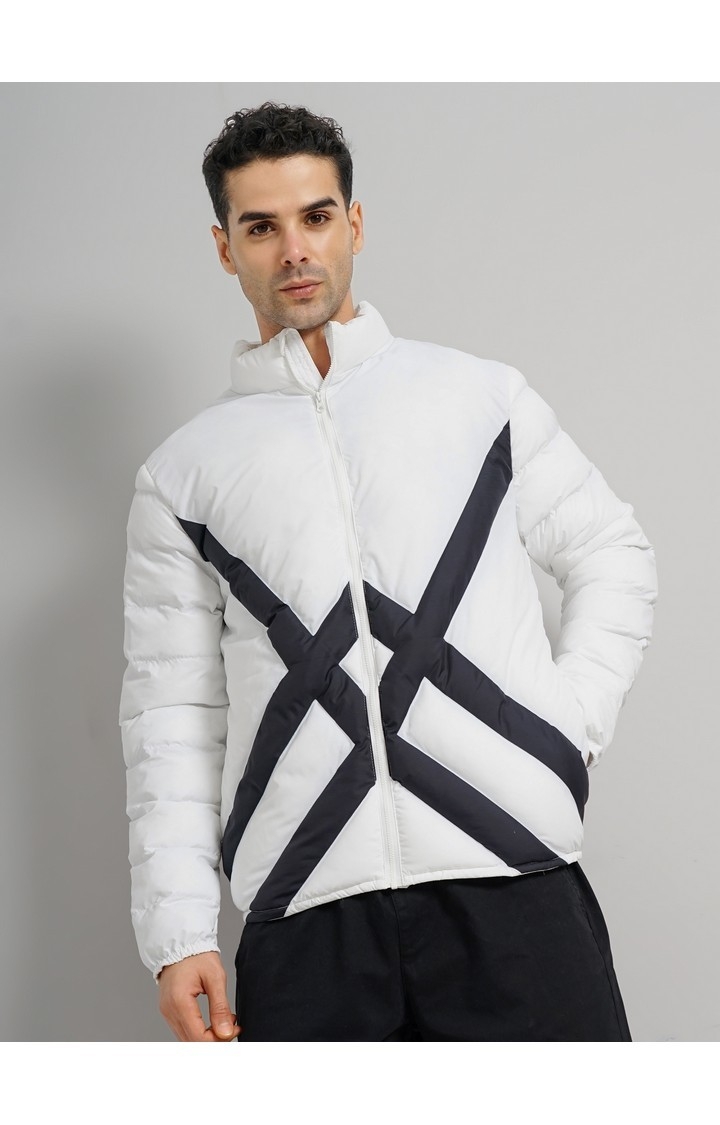 Celio Men White Printed Regular Fit Polyester Puffy Jacket