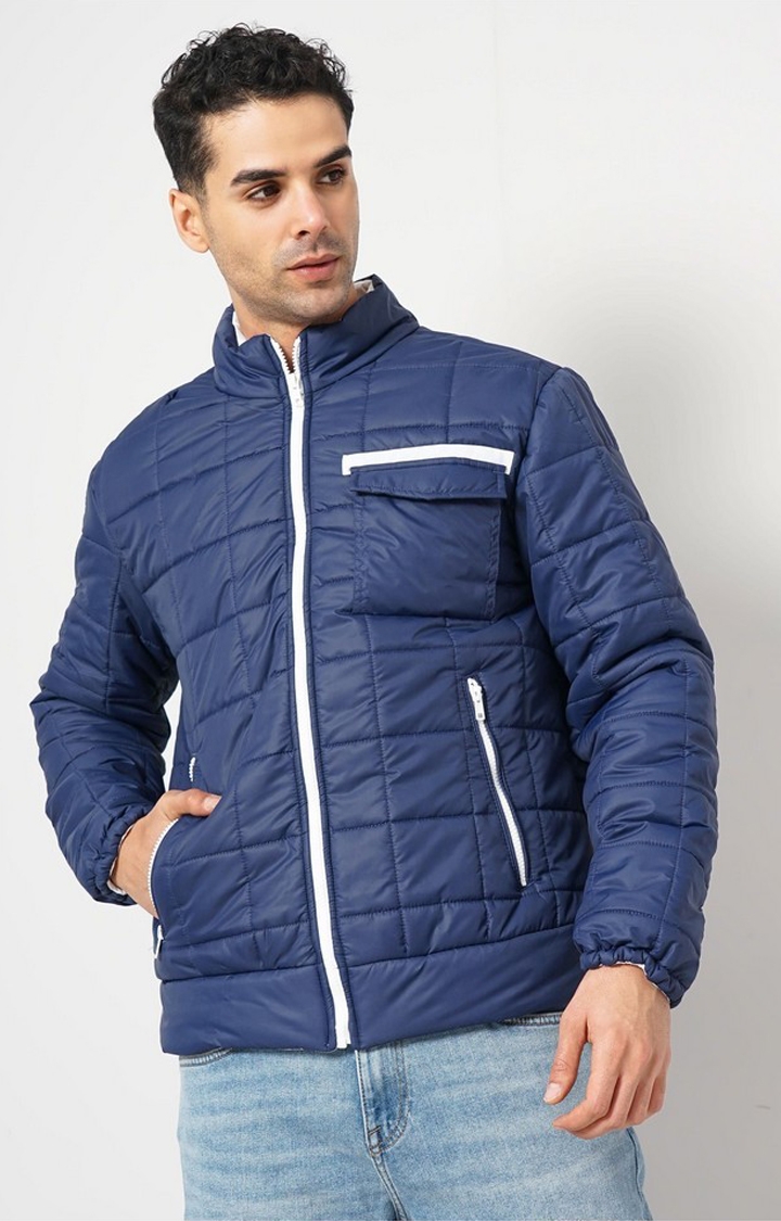 celio | Celio Men Blue Solid Regular Fit Polyester Puffer Jacket