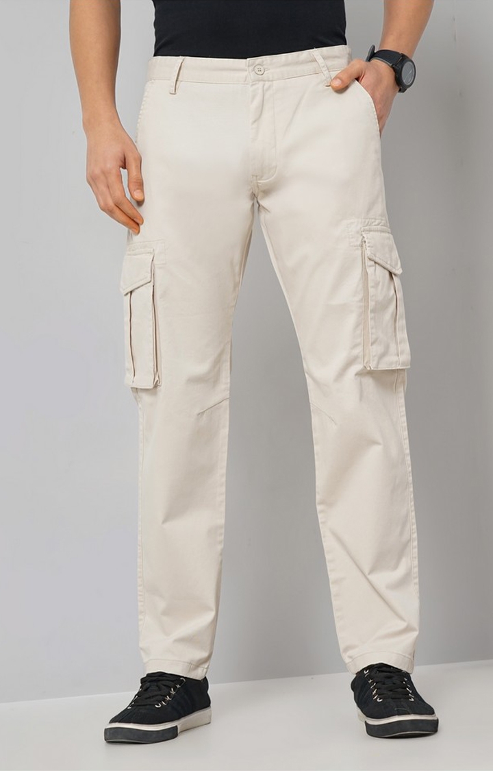 celio | Celio Men Grey Solid Loose Fit Cotton Cargo Casual Trouser