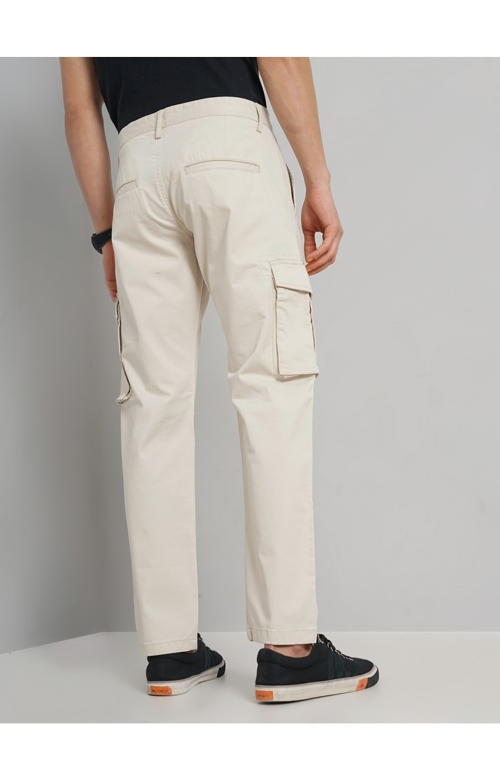 Celio Men Grey Solid Loose Fit Cotton Cargo Casual Trouser