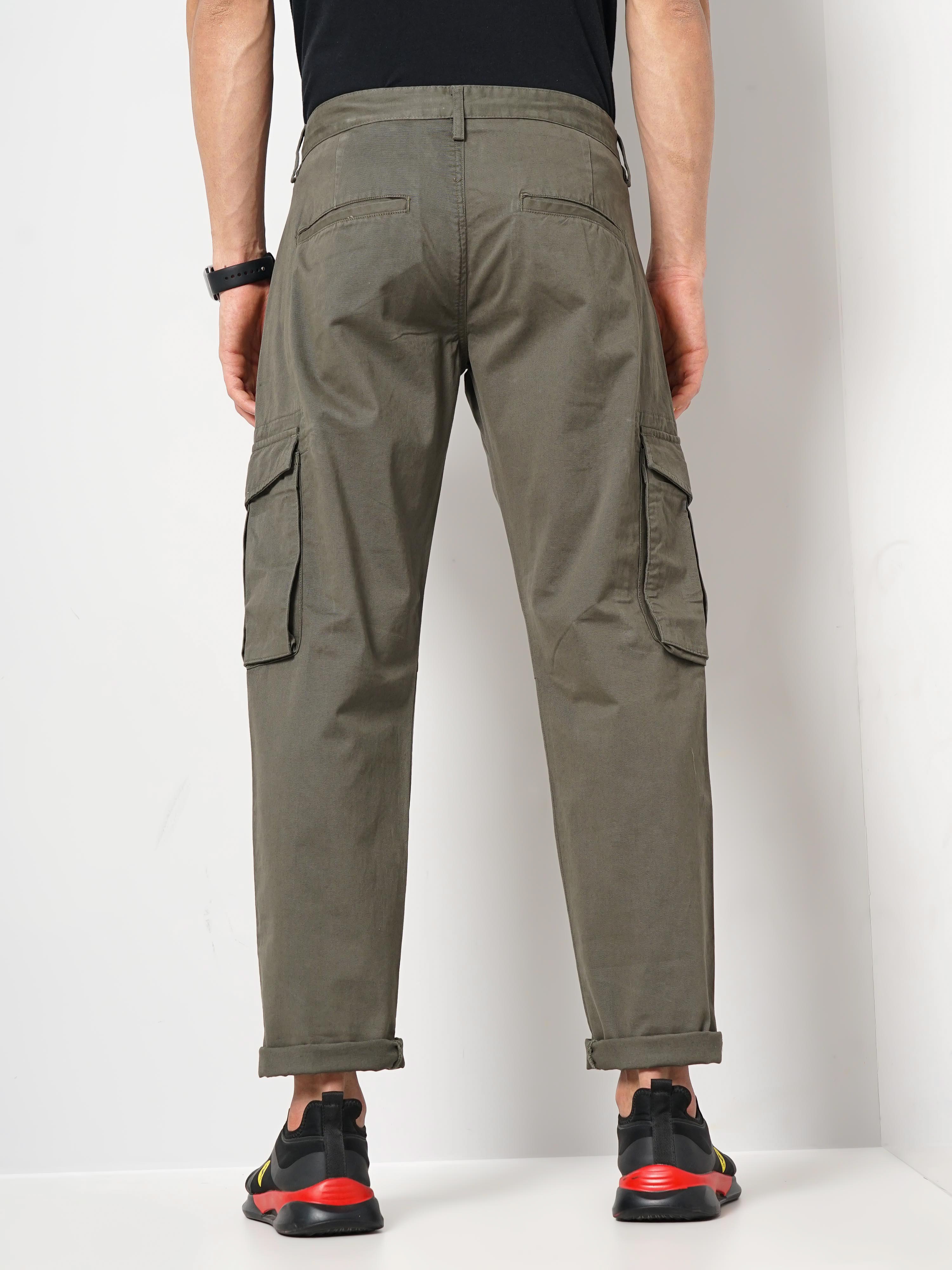 celio | Celio Men Olive Solid Loose Fit Cotton Cargo Casual Trouser 2