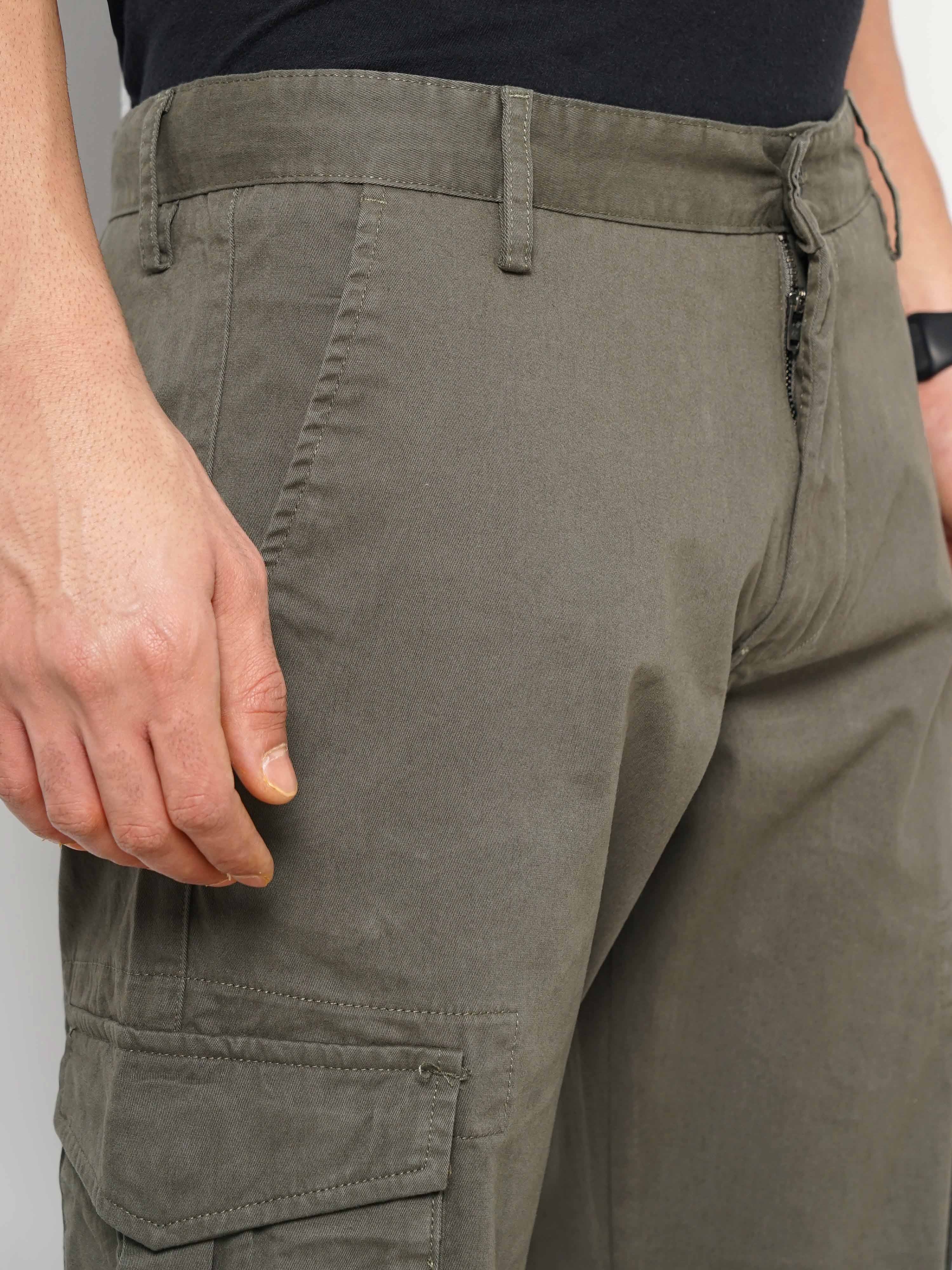 celio | Celio Men Olive Solid Loose Fit Cotton Cargo Casual Trouser 3