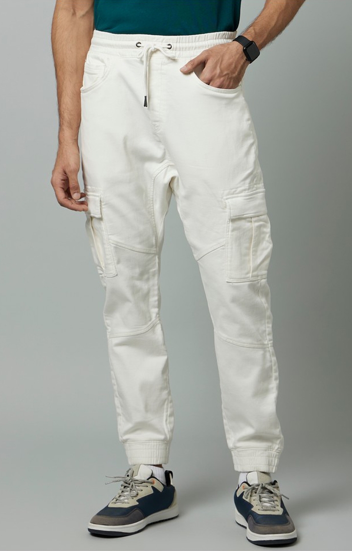 celio | Celio Men Beige Solid Loose Fit Cotton Cargo Casual Trouser