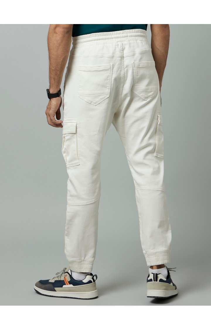 Celio Men Beige Solid Loose Fit Cotton Cargo Casual Trouser