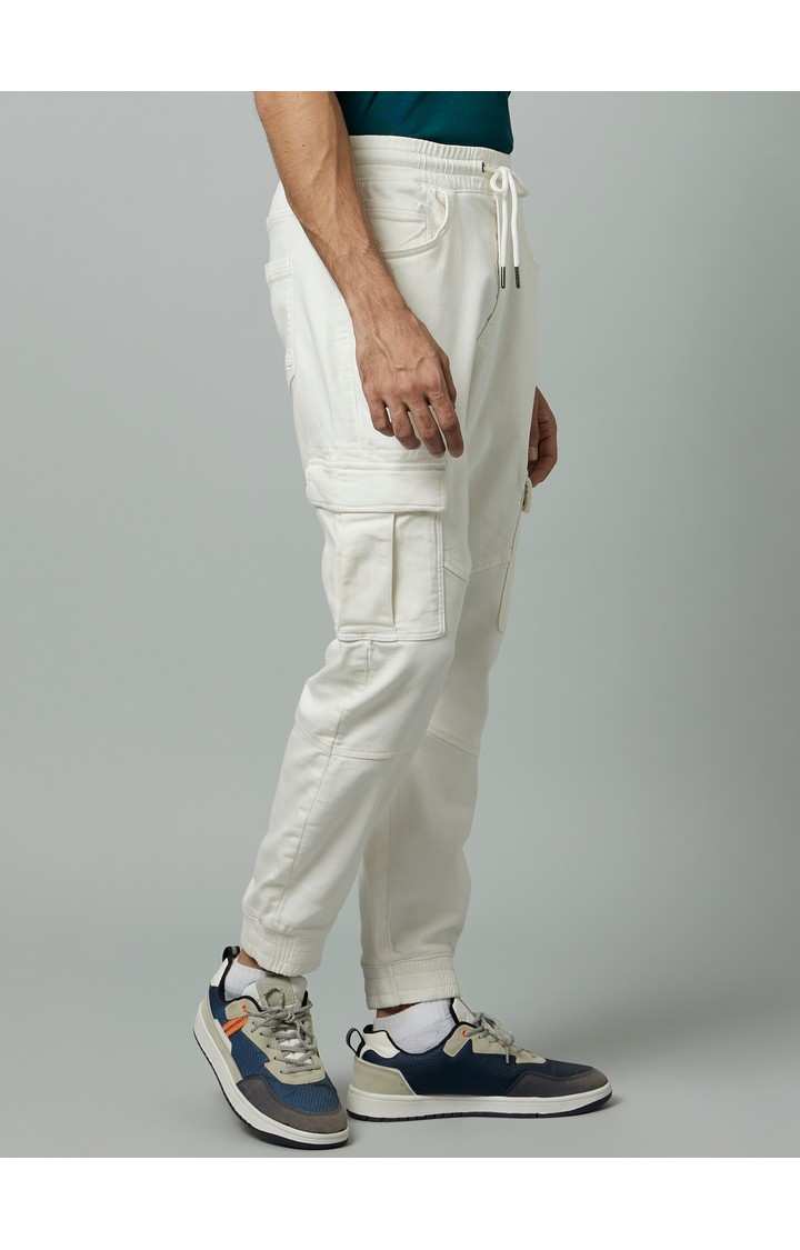 Celio Men Beige Solid Loose Fit Cotton Cargo Casual Trouser