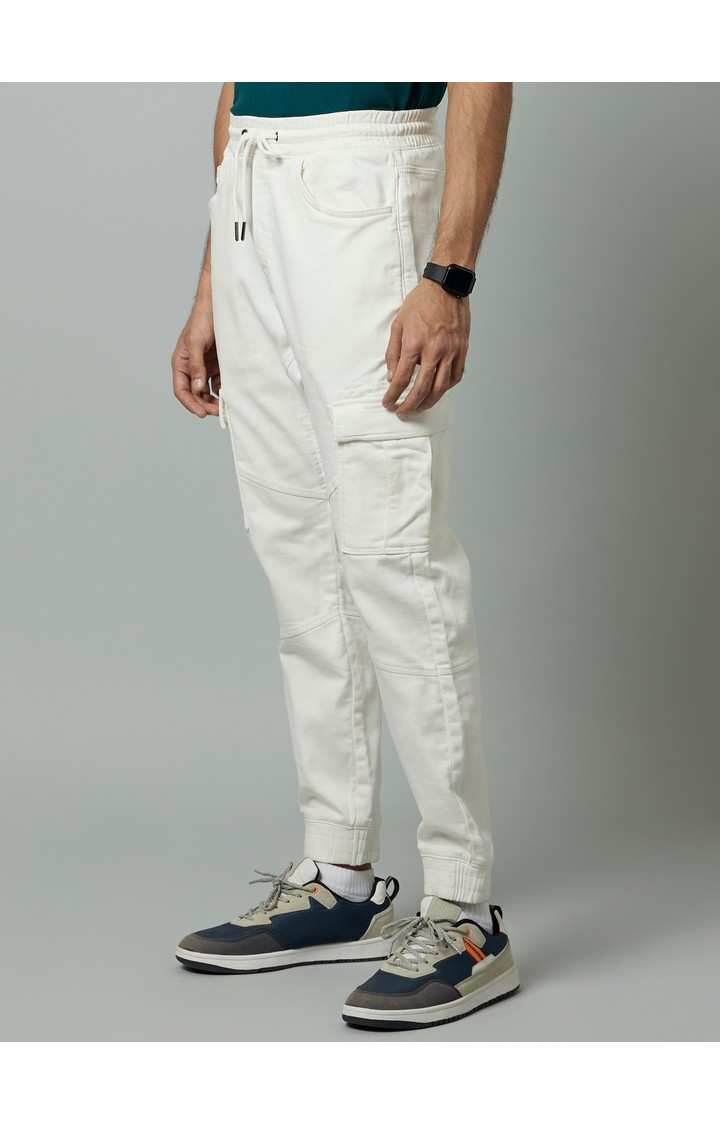 Celio Men Beige Solid Loose Fit Cotton Cargo Casual Trouser